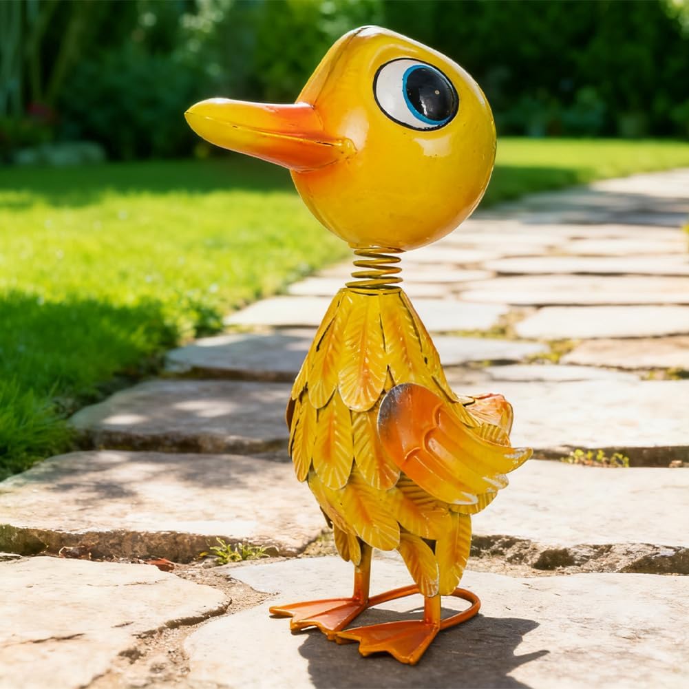 Metal Garden Statue Decor for Outside,Yellow Duck Garden Sculptures Lawn Ornaments Garden Yard Art for Backyard Patio Decoration