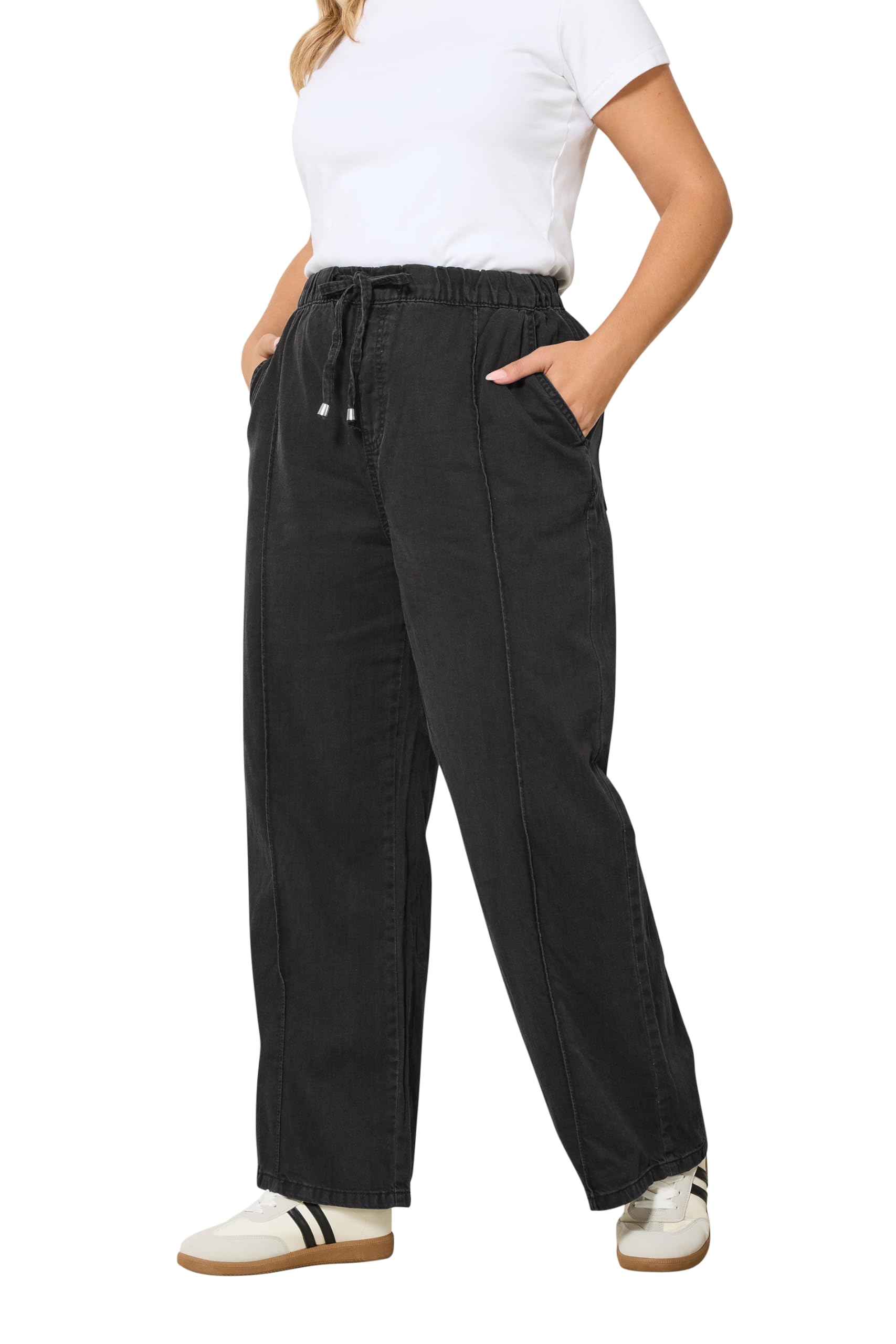 Yours Women's Black Curve Seam Front Wide Leg Jeans - Plus Size Curve