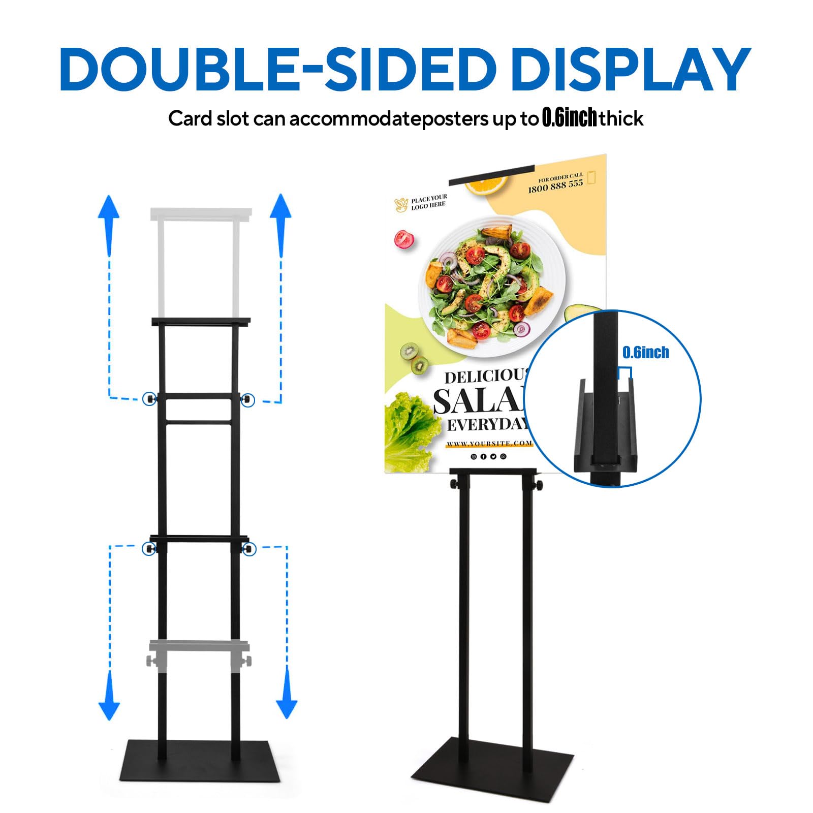 USCNC Paquete de 2 soportes para póster de suelo, doble cara para tablero y letrero de espuma, soporte de metal ajustable, altura de hasta 82 pulgadas, soporte de póster para soporte de carteles de
