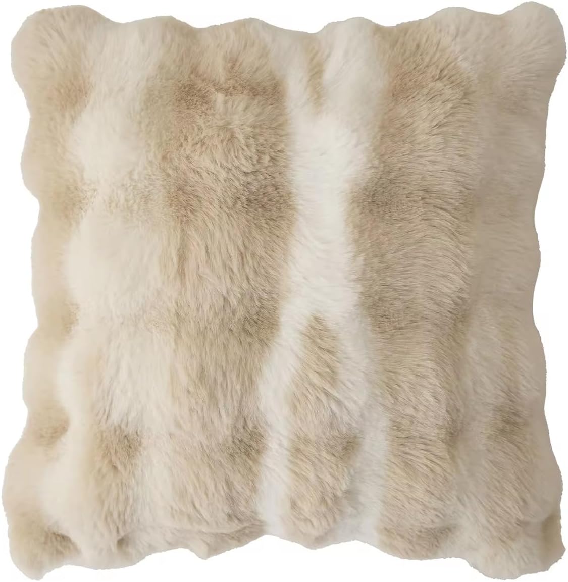 Fennco Styles Luxury Faux Fur Decorative Filled Throw Pillow 18" W X 18" L – Beige Plush Fluffy Cushion for Couch, Bedroom, Living Room and Office Décor