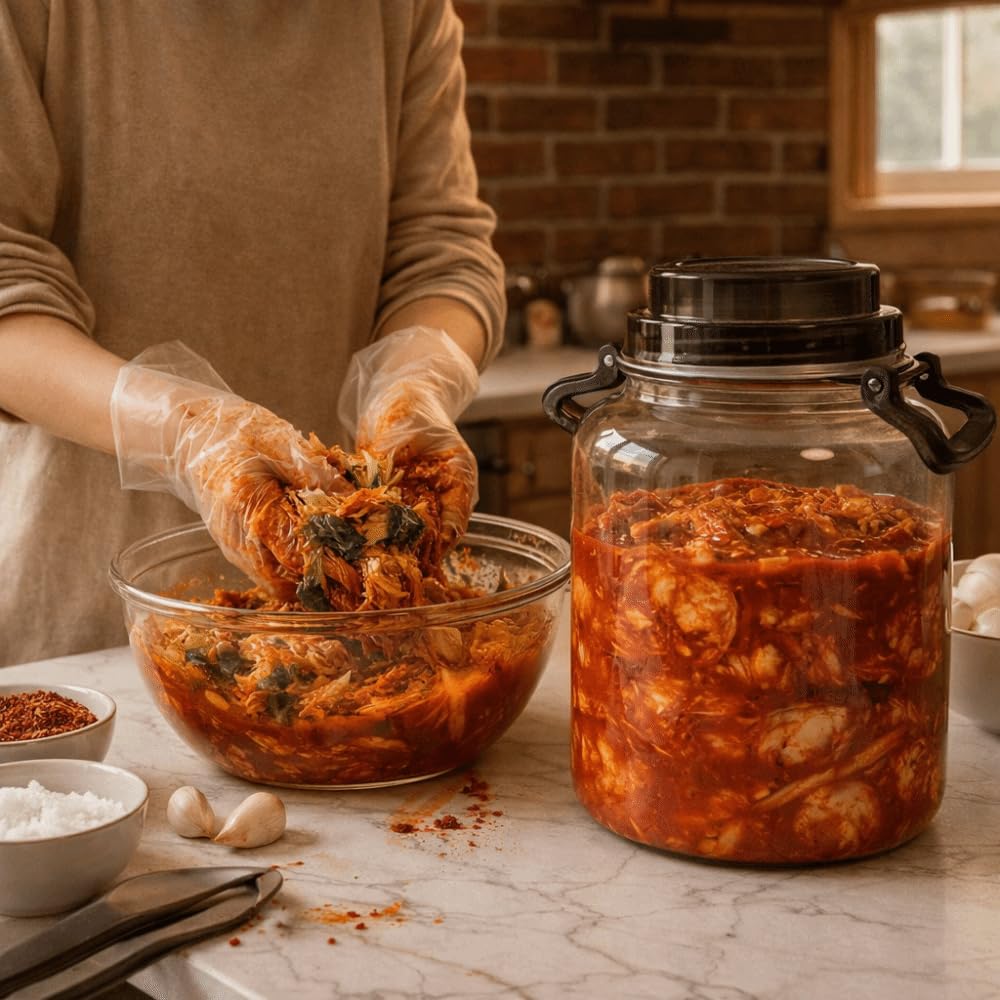 Tarros con asa | Tarro de fermentación para chucrut y verduras, recipiente de almacenamiento hermético para conservar la fermentación (14 x 8.66 pulgadas -B)