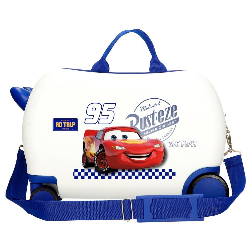 Joumma Bags, Disney Cars RD Trip, walizka kabinowa, walizka dziecięca, wykonana z ABS, sztywnego i lekkiego materiału, wielokierunkowe podwójne kółka obrotowe, boczne zapięcie szyfrowe., biała