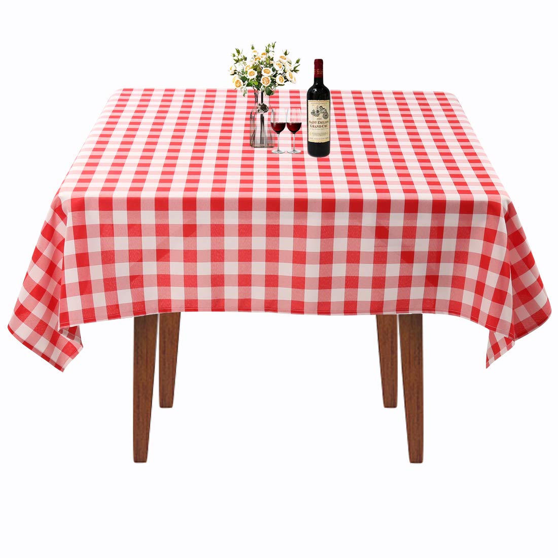 52x52 Inch Square Polyester Tablecloth Red and White Checker