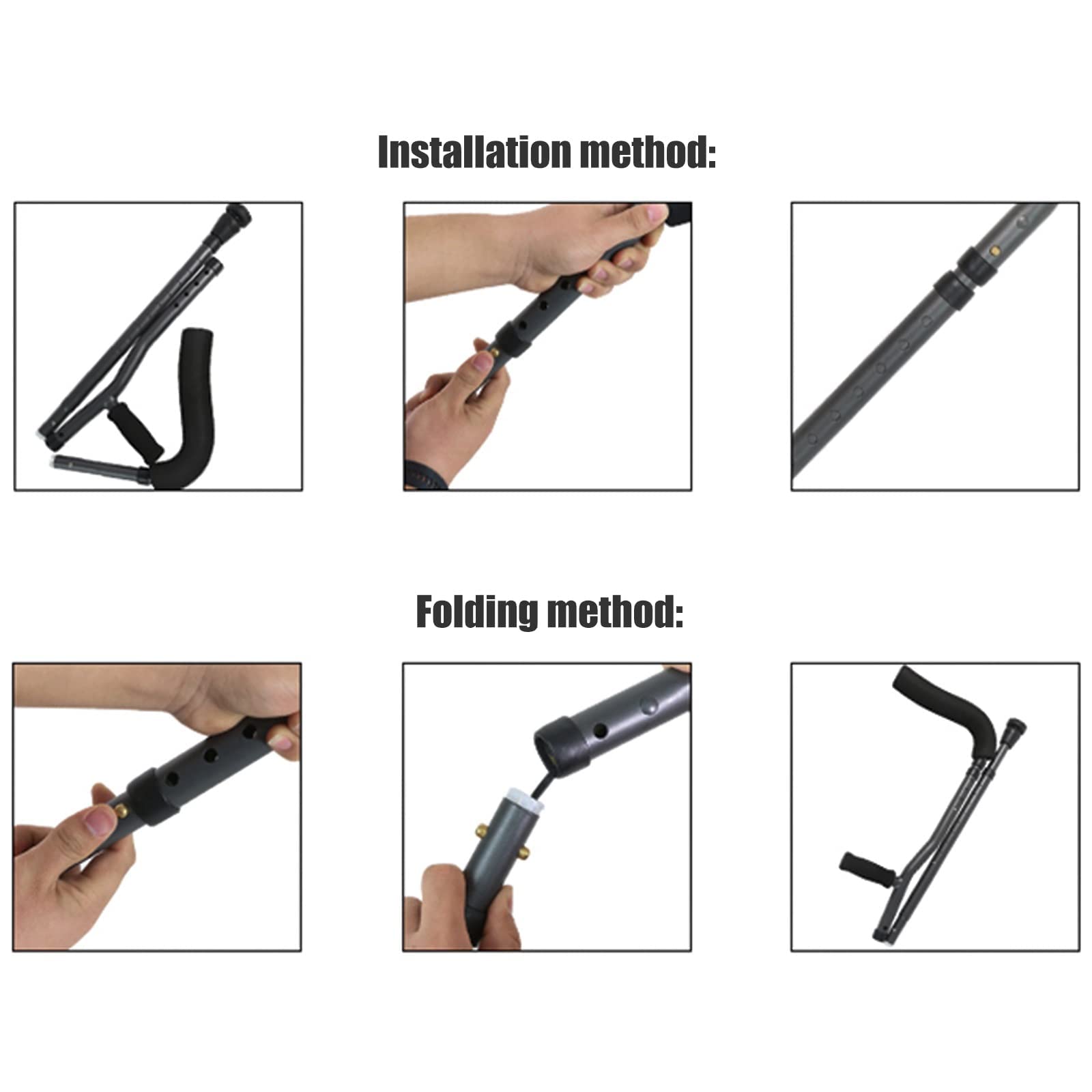 Stampelle a assii per Adulti Pesanti, stampelle Portatili Pieghevoli a Forma di F, Giovane/Adulta/Alte Adulte errate ergonomiche stampelle in Alluminio Leggero