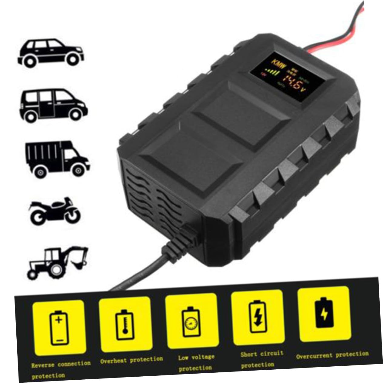 Chargeur Batterie Auto pour et Voiture Protection Multiples Surcharge et Court Circuit Compatible Batterie Acide Charge Stable et Sécurisée