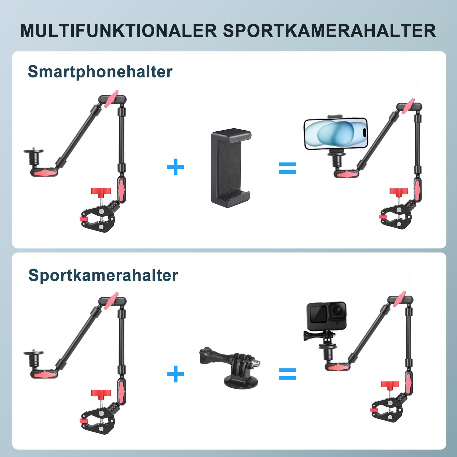 Magic arm con super morsetto, 23''/59cm supporto fotocamera con vite da 1/4" 3/8" per action camera luce video (B)