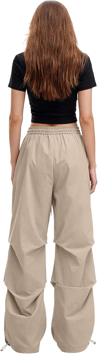 Bakyarder Women’s Y2K Baggy Parachute Pants High Waist Wide Leg Casual Track Pants with Adjustable Drawstring Waist - Image 6