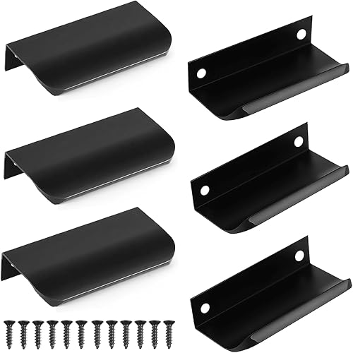 Miniatura 8 de APACALI 12 tiradores de gabinete de 6 pulgadas, manijas de cajón con borde de dedo negro, manijas de aluminio para montaje trasero, manijas de cajón