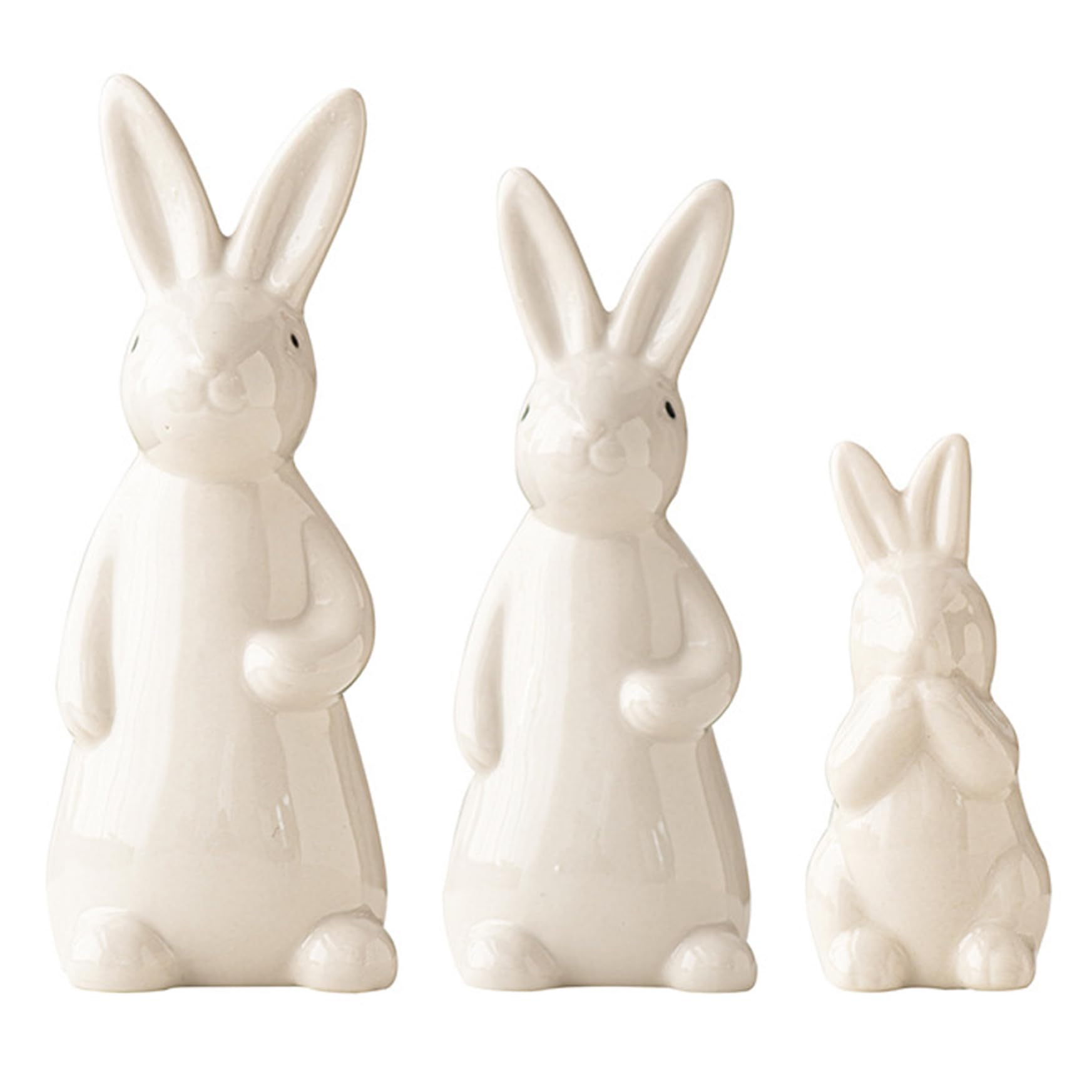 Vistnale Bunny Statue, Bunny Statue Set of 3, Ceramic Figurines Modern Rabbit Decor for Easter, Spring Home, Bookshelf, and Tabletop, White