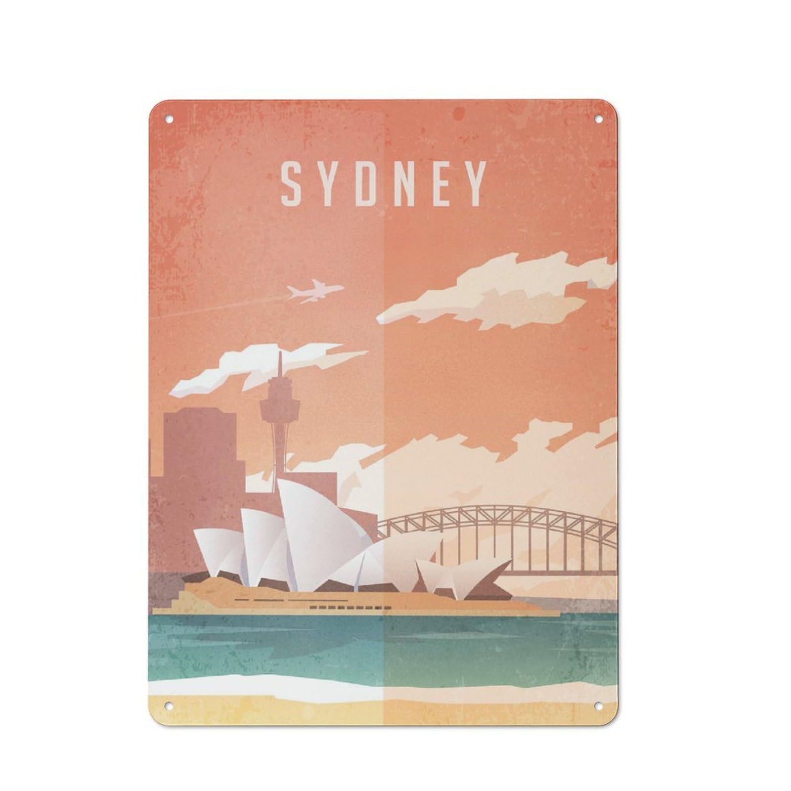 Opera House Sydney Vintage Metal Wall Sign 40x30cm, Clean Industrial Loft Wall Plaque for Workspace, Cafe, Hallway Or Garage