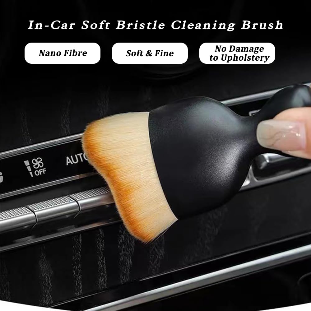 Flewfun 2-Pack Car Detailing Brushes - Soft Bristle Interior Cleaning Brushes For Vents, Dashboard, Leather (Yellow)