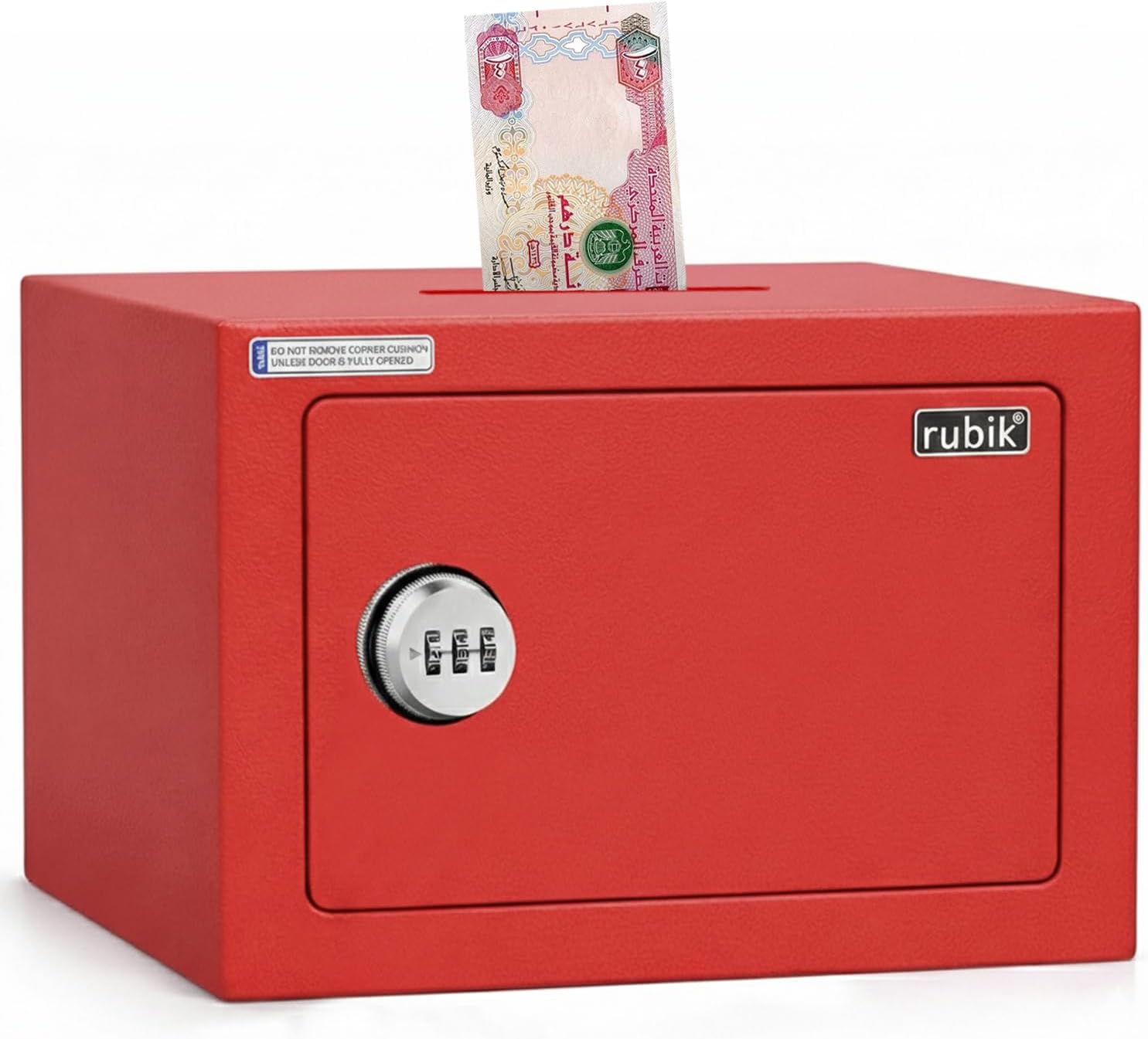 Basic Drop Slot Mini Safe Box with 3 Digit Combination Number Lock, Wall or Floor Mountable, Steel Construction with Soft Lining, For Small Valuebales RB-17N-SL (17x23x17cm) Red