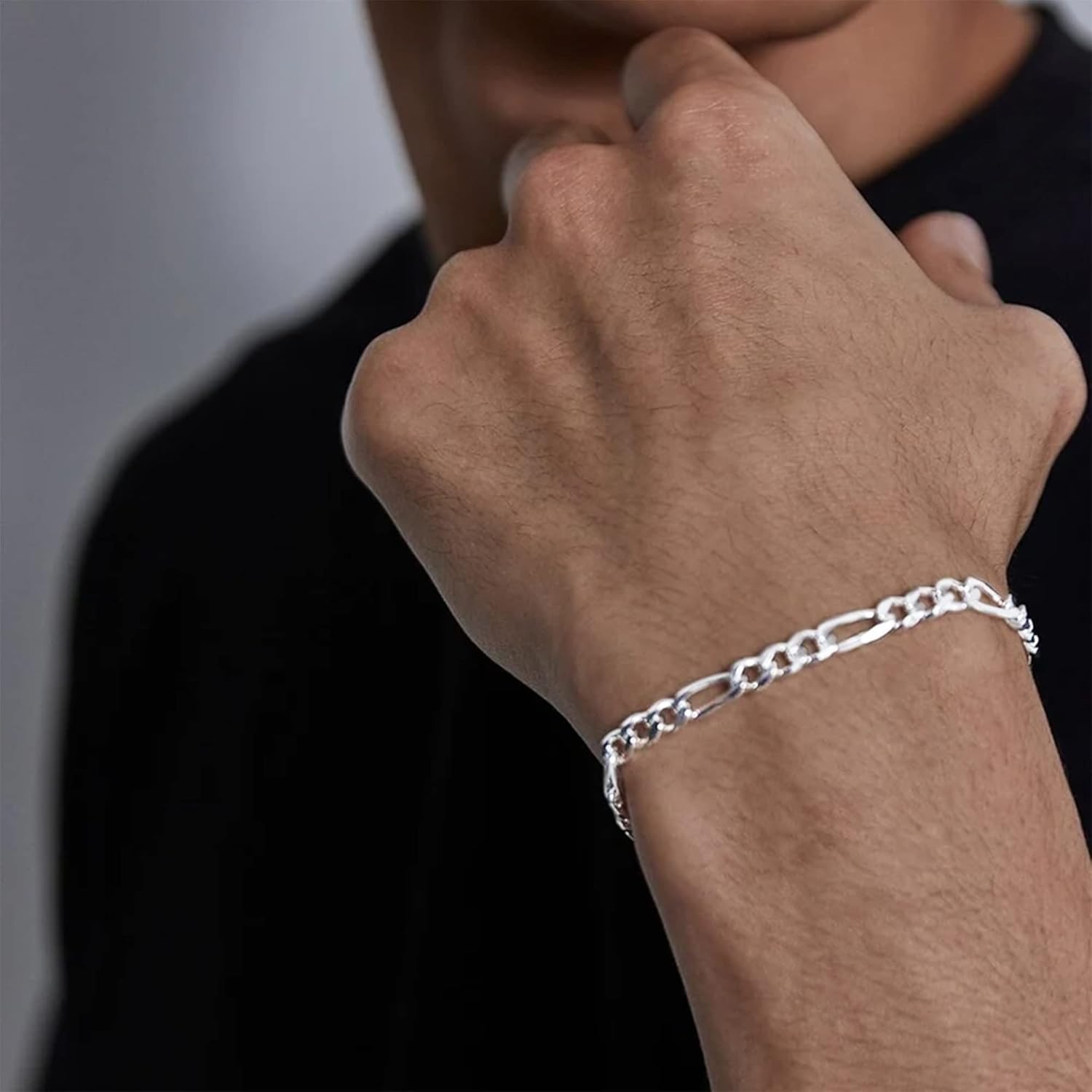 BRIJEWNES 925 Sterling Silver Clasp 4/5mm Figaro Chain Bracelets for Men Women Solid Diamond Cut Figaro Chain Mens Bracelet Chain Bracelets for Men Jewelry Men Gifts - Image 4