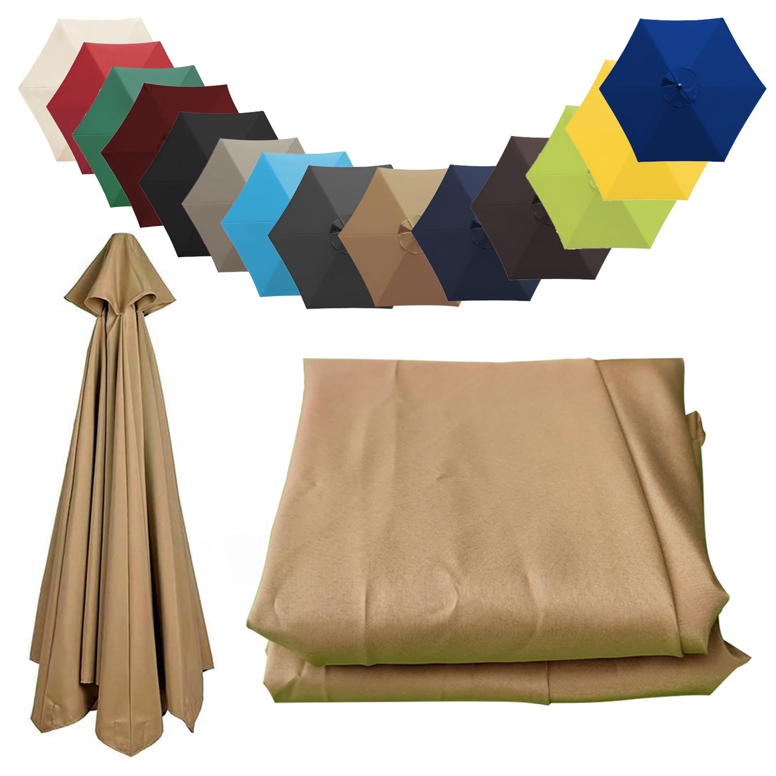 Replacement Parasol Canopy Sun Umbrella Replacement Cloth Replacement Parasol Fabric Cover For Garden Umbrella 2.0 m 2.7 m 3.0 m + 6 Arms/8 Arms(Color:Khaki,Size:6 ribs-3.0 m(9.8ft))