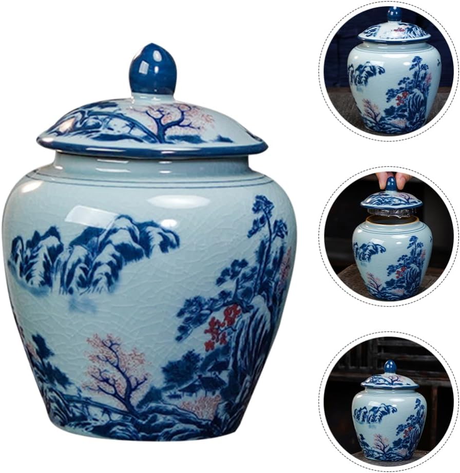 Kichvoe Ceramic Tea Canister Airtight Storage Jar for Loose Tea Decorative Lid Multi-functional Design for Freshness Portable Safe Ceramic Material