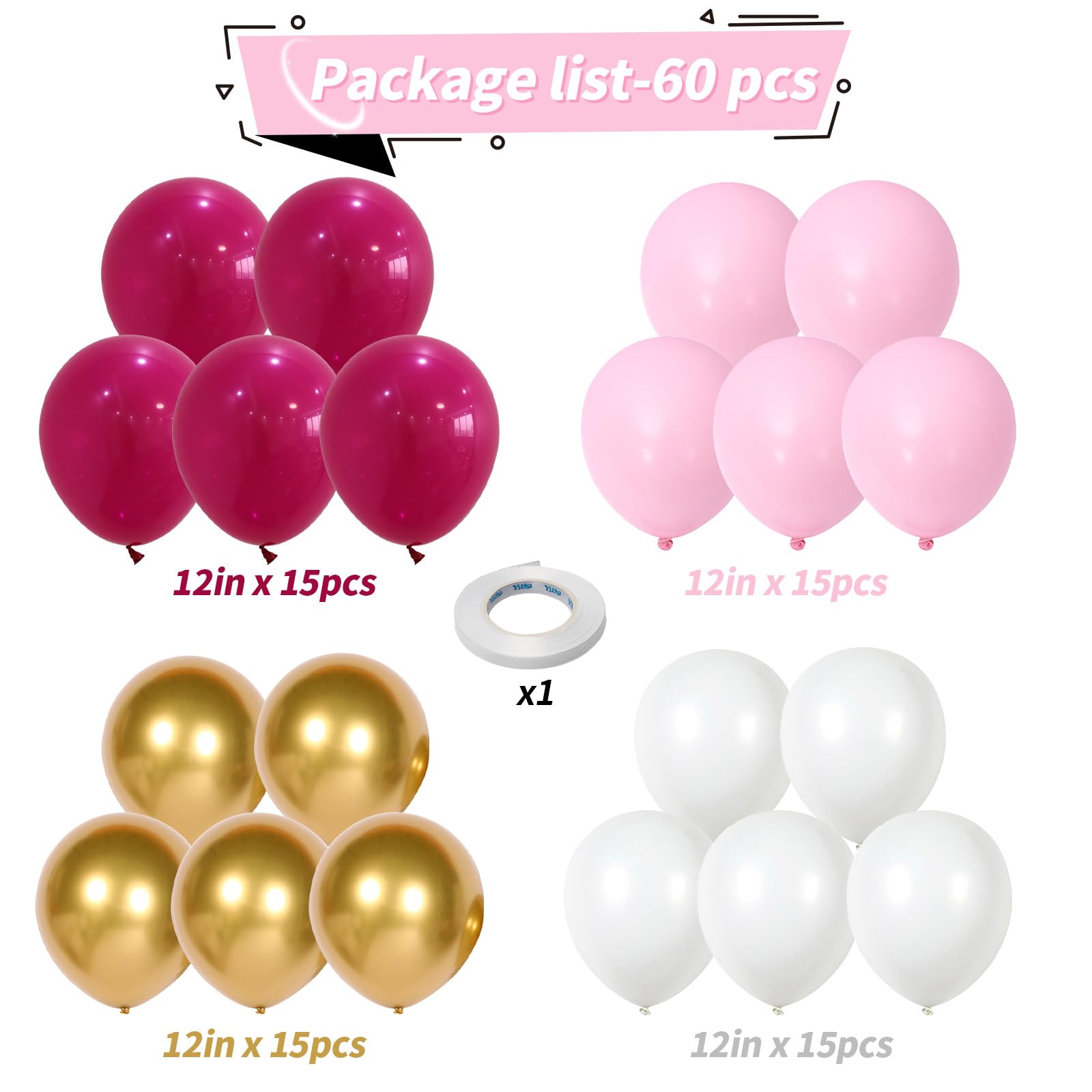 Snapklik.com : Pink And Gold Balloons Set, 60 PCS 12 Inch Princess ...