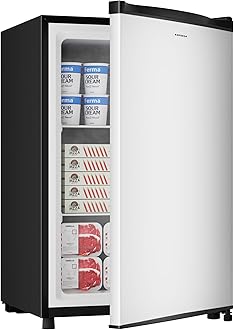 BANGSON 3.0 Cu.ft Compact Upright Freezer, Energy-Saving Mini Freezer with Adjustable Thermostat, Removable Shelves, Reversible Door, Ideal for Garage/Dorm/Office/Apartment, Silver