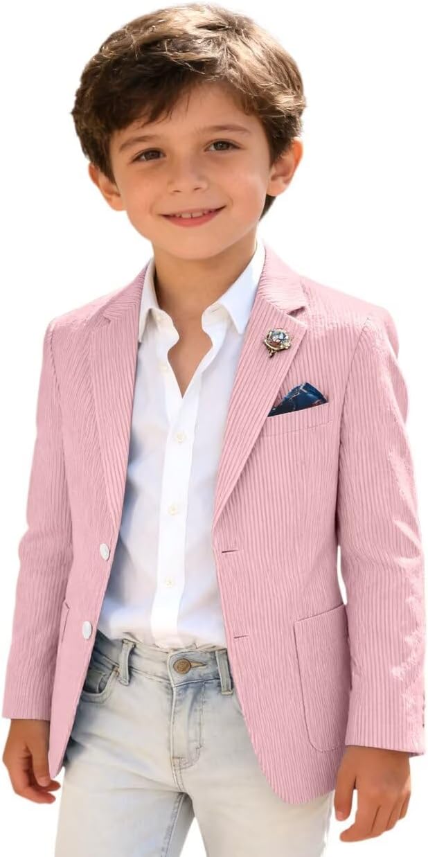 Bofan Seersucker Boys Suit Jackets Striped Blazer for Kid Boy Summer Beach Sports Coat Wedding Tuxedo Outfit
