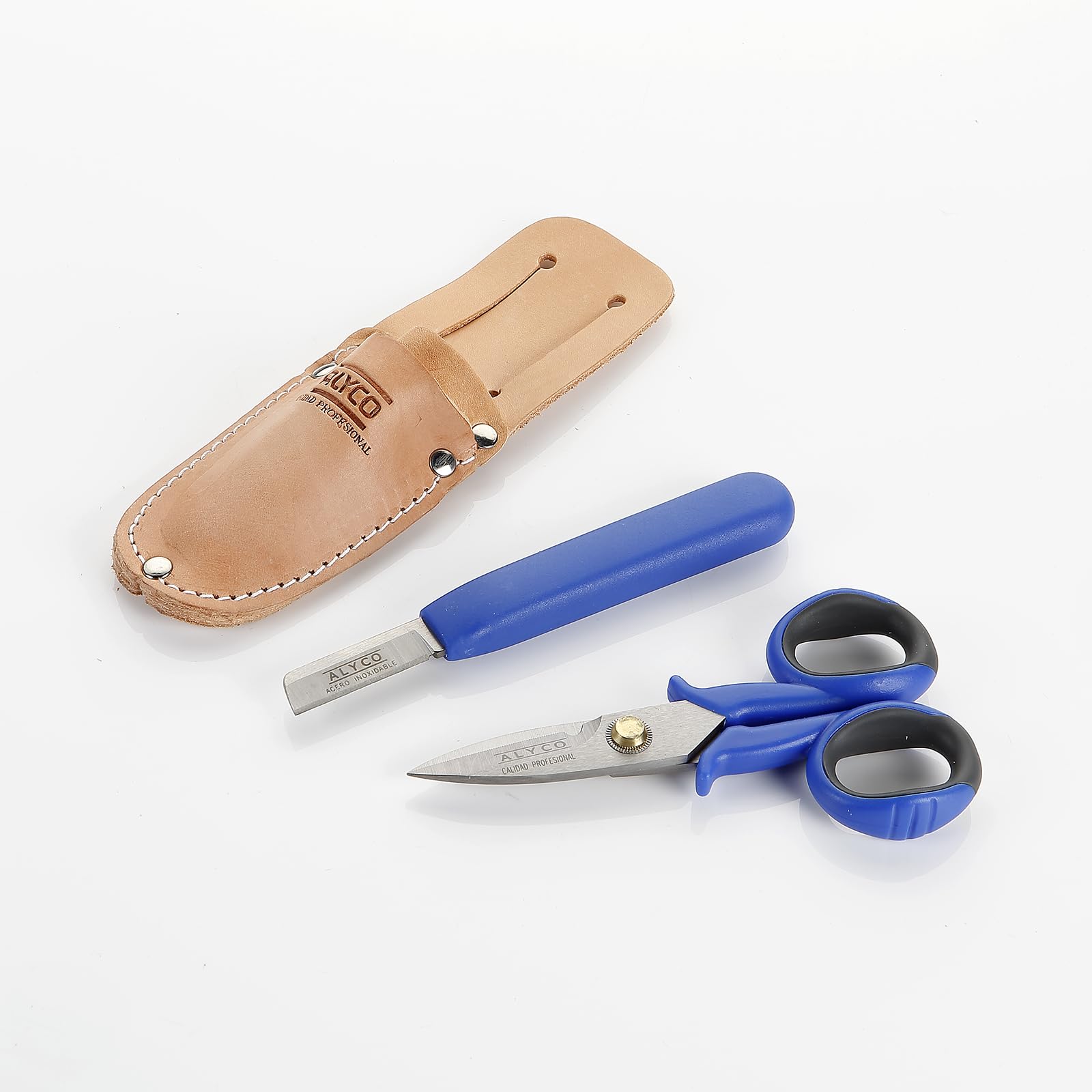 Alyco - Kit de Tijera y Cuchillo Pelacables de Electricista con Estuche de Cuero - 108020