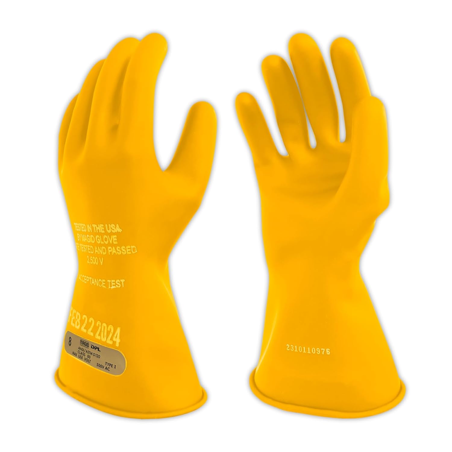MAGID Insulating Electrical Gloves, Size 9, Class 00 - 11" Cuff Length Lineman Electrician Voltage Gloves M0011Y9