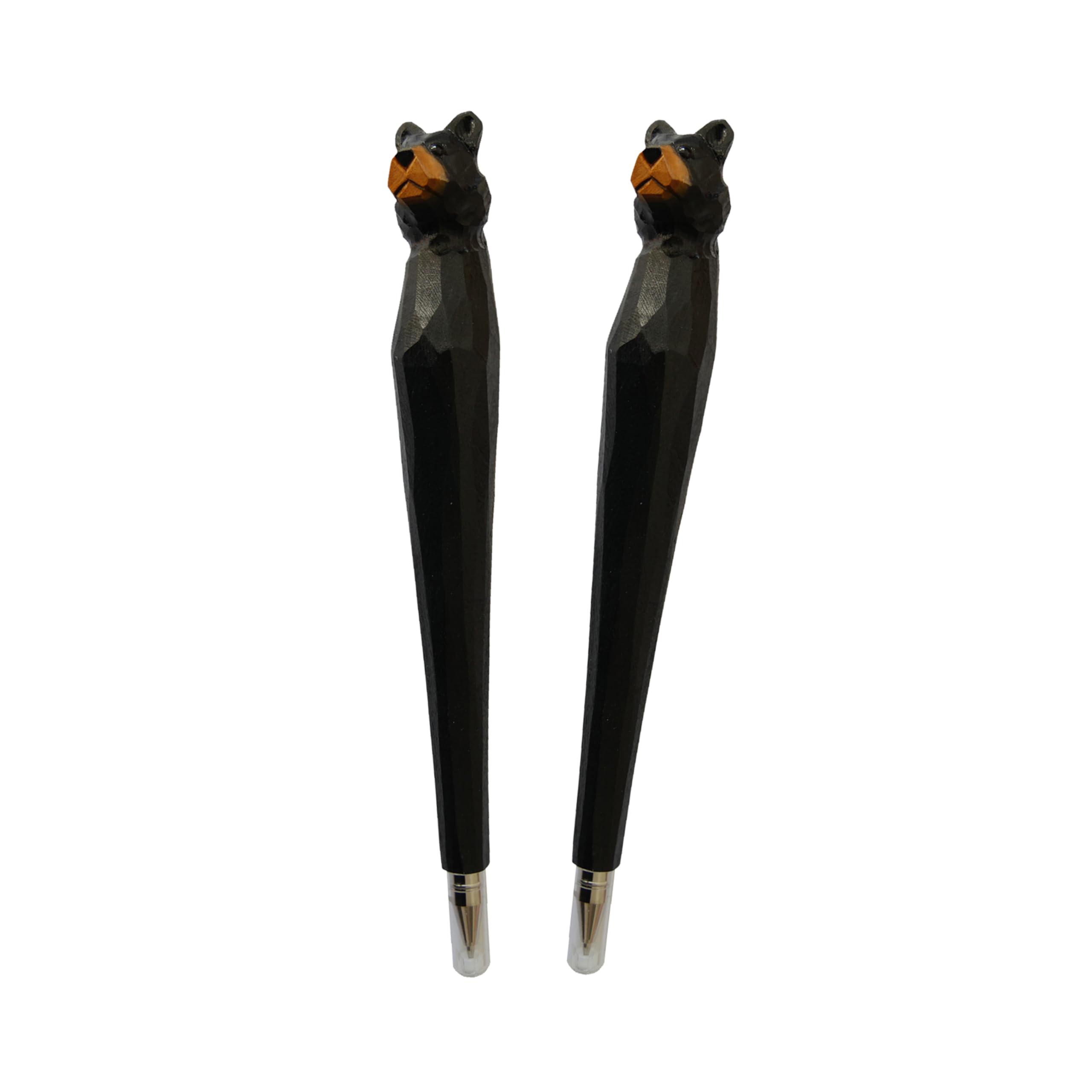 LongJT 2PCS Wood Carved Animal Gel Pen 100% Handmade and handpaited Cute Stationary Supply Office Supply Fun Novelty Writing Pen Unique Gift for Animal (Black Bear)