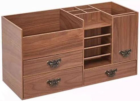 Makeup Organizer Box Large Capacity Wood Makeup Organizer, with 3 Makeup Drawers and Cabinet, Inside Mirror, Tissue Box, Lipsticks Holder, for Storing Skincae,Palettes, Brushes, Jewelry and More Cosme