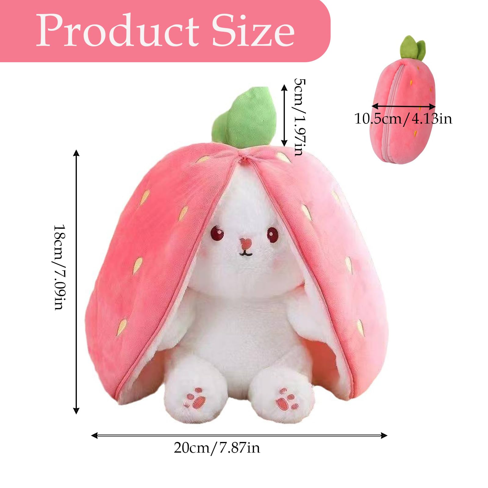 LIURFLNC Rabbit, Flip Rabbit, Easter Bunny, Strawberry Plush Toy, Easter Gifts for Boys and Girls (Strawberry Rabbit, 23 cm) - Image 2