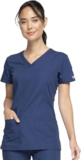 V-Neck Womens Scrubs Top Workwear Originals with Rib-Knit Back Panels WW645, Navy, 4X-Large Plus