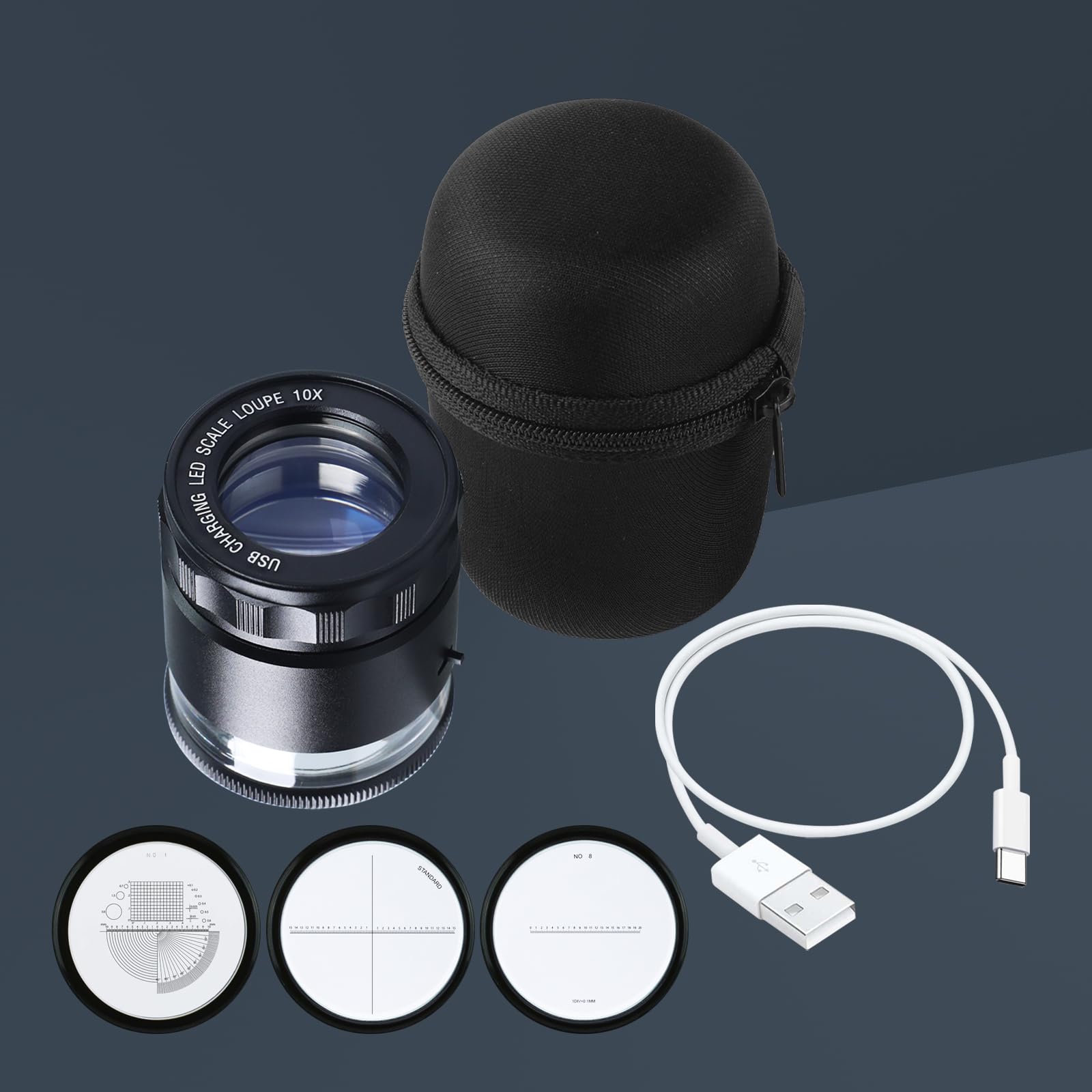 Lente d’ingrandimento per Gioiellieri 10x, Lente Portatile con 6 Luci LED e Scala in Vetro a 3 Misure, Lente Ricaricabile con Campo Visivo di 25 mm, per Gioielli, Gemme, Monete, Strumento per hobby