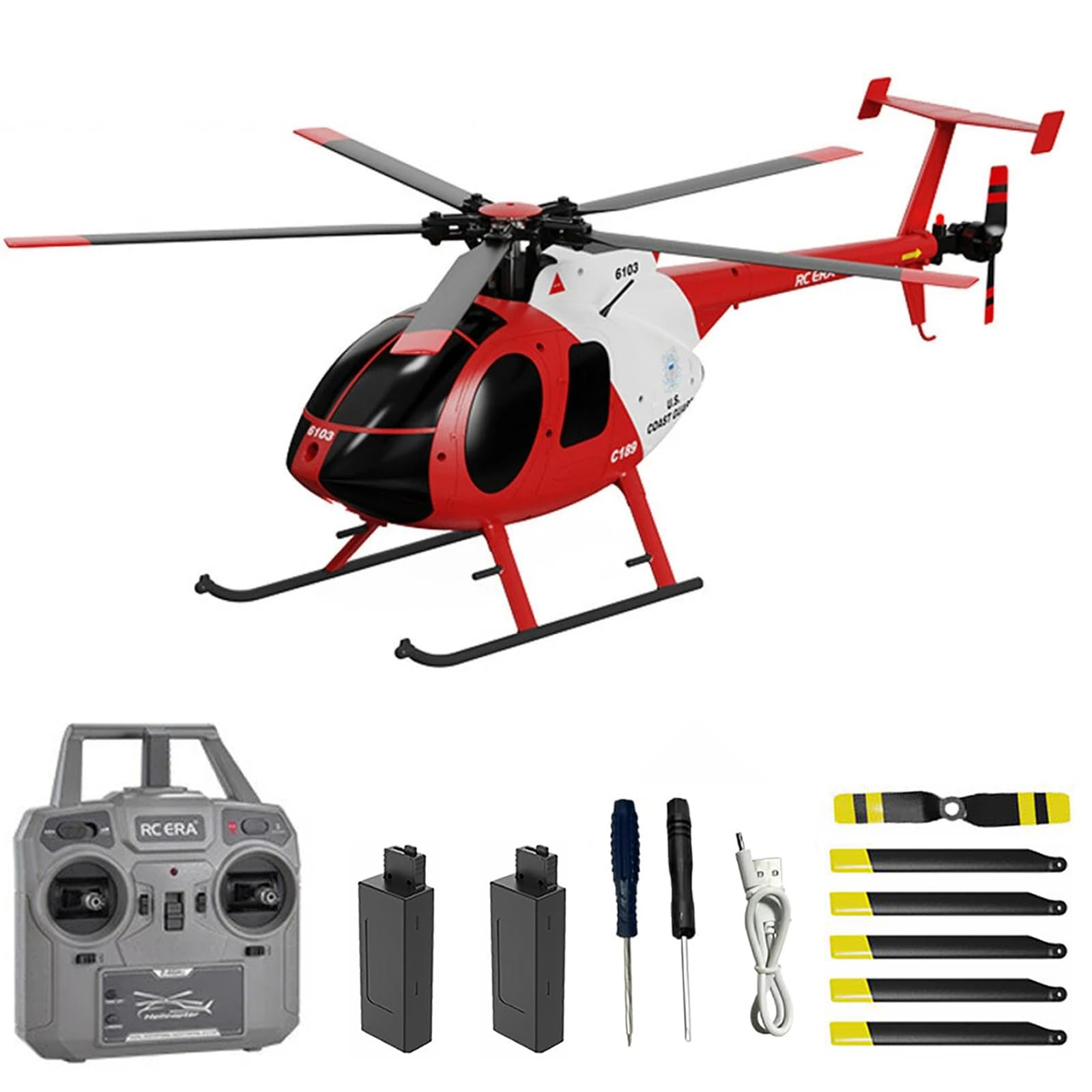 C189 Remote Control Helicopter, 2.4G 6CH UAV 1:28 Brushless Motor RC Helicopter Single Blade Flybarless Remote Helicopter RTF with Optical Flow Localization 2 Battery - Red