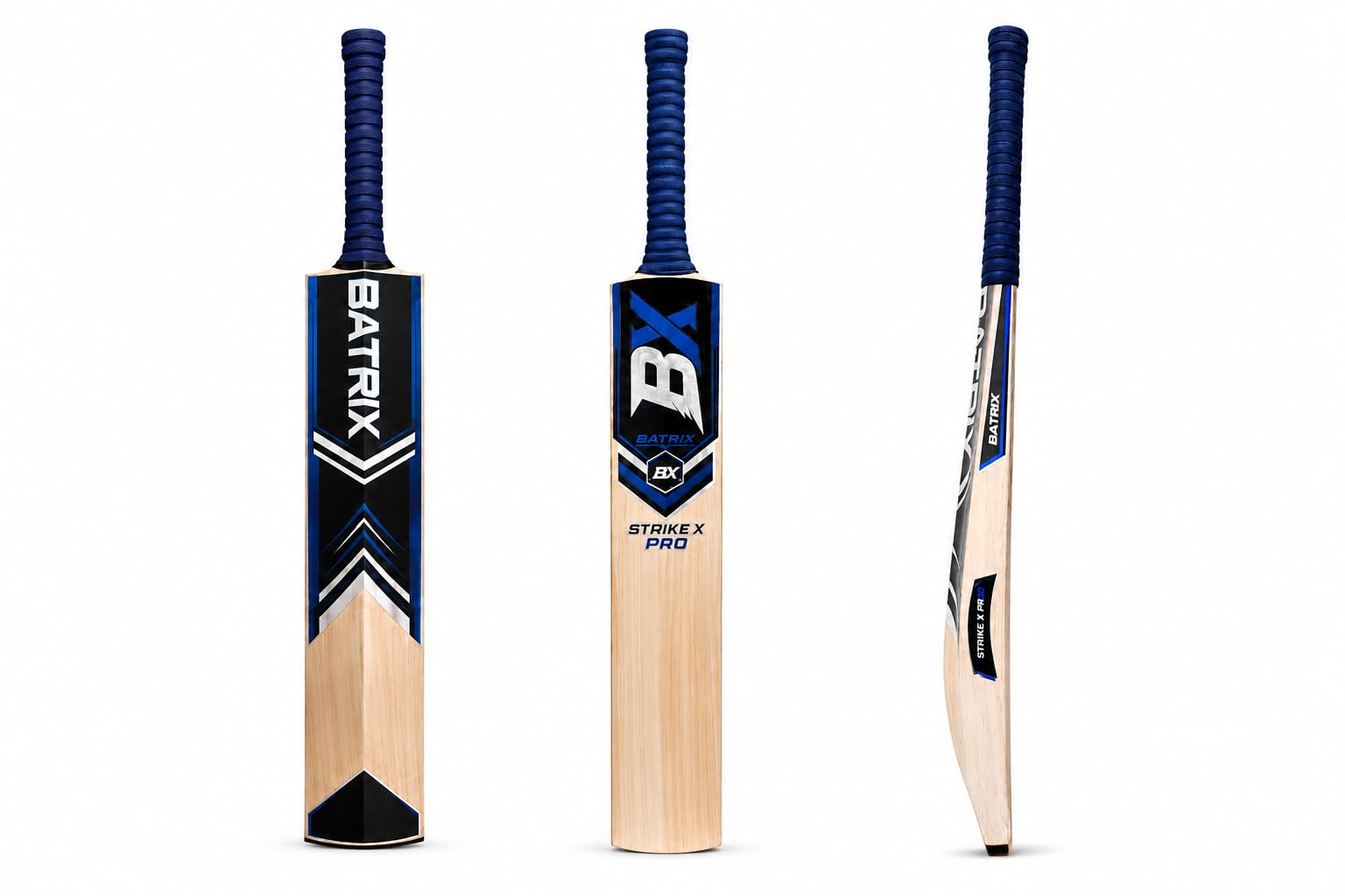 Batrix Strike X Pro Cricket Bat with Blue Grip | Professional Grade, Blue Rubber Grip, Wooden Blade, BX Series, Full Size Bat-image-48