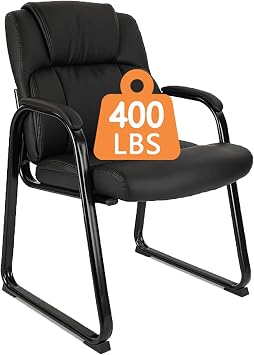 CLATINA Heavy Duty Guest Chair with Padded Armrests and Sled Base, Executive Leather Soft Reception Chair 400lbs Capacity for Office Conference Waiting Meeting Room, Black 1 Pack