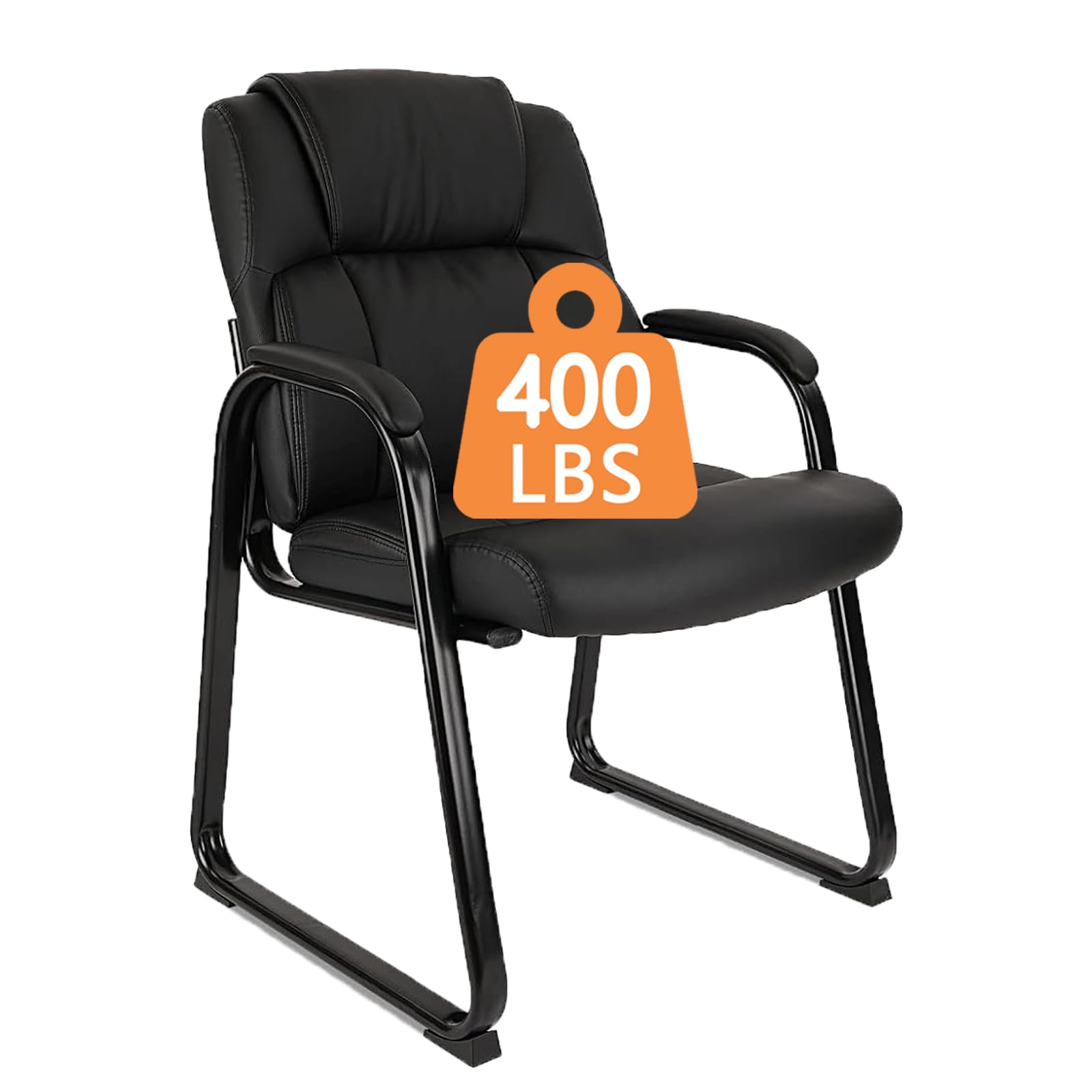 CLATINA Heavy Duty Guest Chair with Padded Armrests and Sled Base, Executive Leather Soft Reception Chair 400lbs Capacity for Office Conference Waiting Meeting Room, Black (1 Pack)