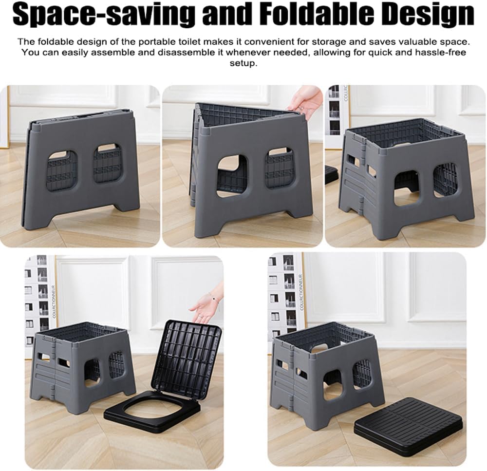 Travel Car Toilet Portable Folding Potty Camping Emergency Toilet with Lid Load up to 150KG for Car Travel Camping Indoor Outdoor