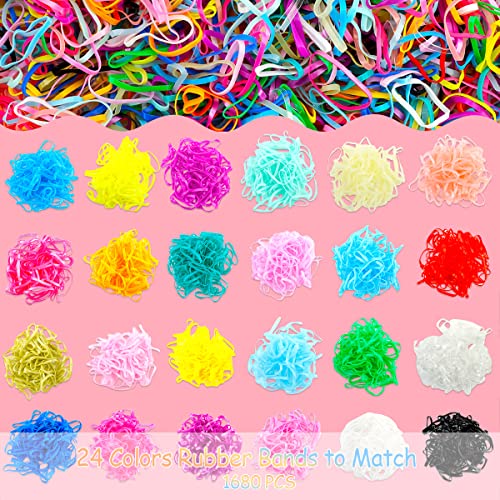Rubber Bands For Hair, Tobatoba 1680 Pcs Elastic Hair Ties For Toddler Girls With Organizer Box, Colorful Hair Rubber Bands Small Mini Baby Hair Ties Toddler Kids Hair Accessories For Girls, 24 Colors #TOP1