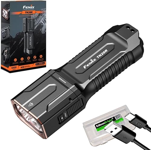 Fenix Flashlight, TK28R 6500 Lumen LED Rechargeable Tactical WhiteRed Light, Long Throw 437 Yards wEdisonBright Acc case