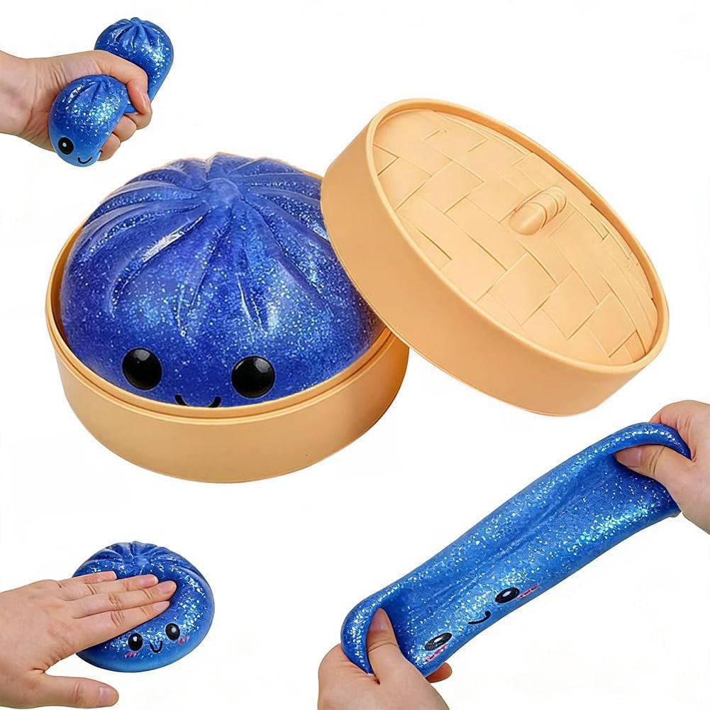 Dumpling Squishies Mystery Box, Glitter Dumplings Squeeze Box, TPR Low Rising Squishies Sensory Fidget Toy for Anxiety, 10 Colors Random Mystery Gift Boxes, Surprise Dumpling Squish y with Steamer — view 10