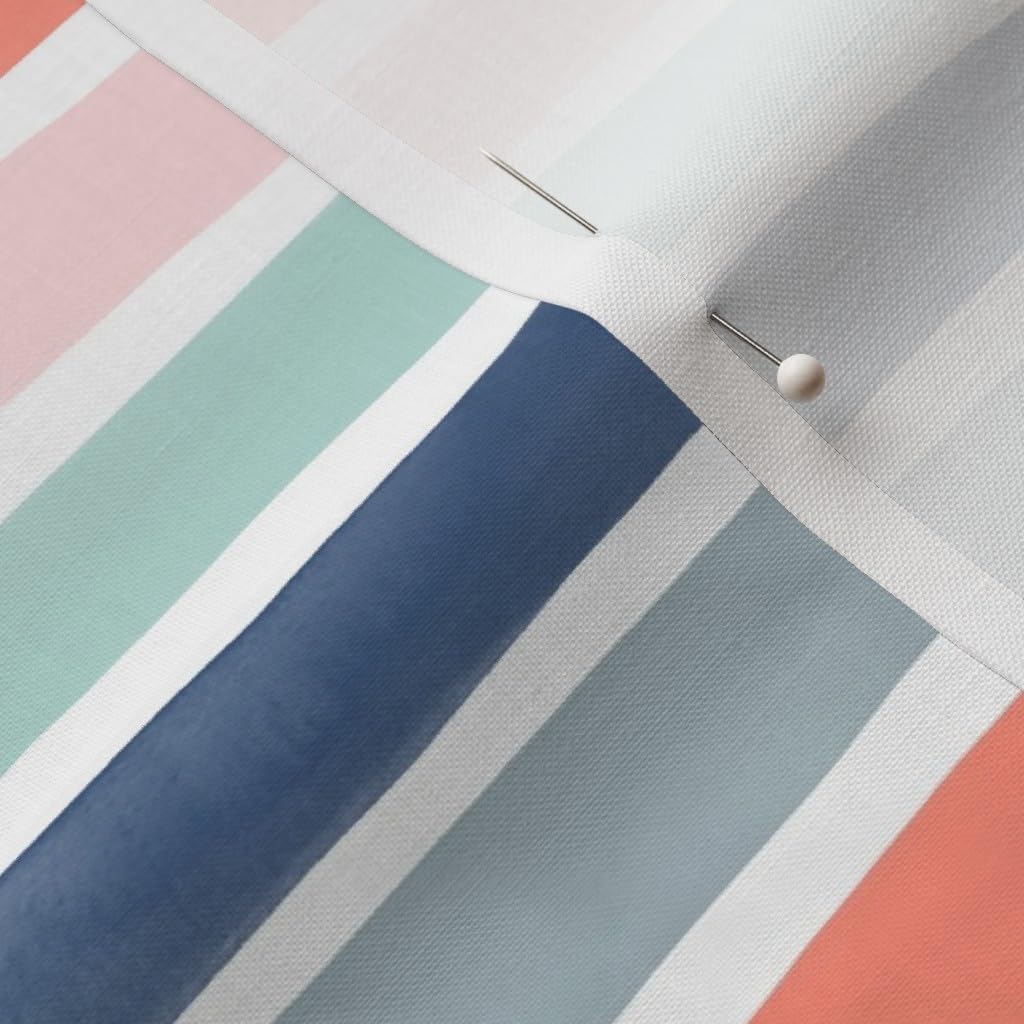 Spoonflower Fabric - Stripe Pink Blue Painterly Nautical Coastal Watercolor Striped Stripes Printed on Petal Signature Cotton Fabric Fat Quarter - Sewing Quilting Apparel Crafts Decor