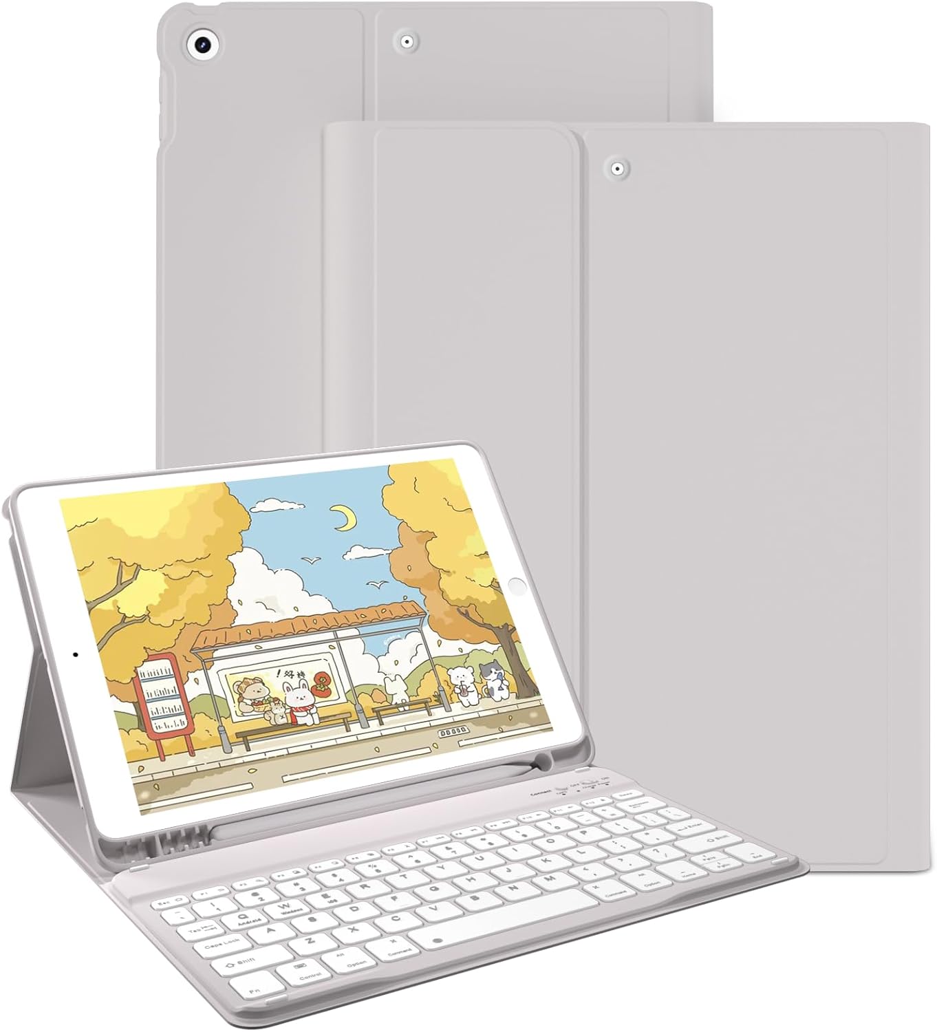 JKSML Keyboard Case for iPad 9th/8th/7th Generation 10.2 Inch 2021/2020/2019, 7 Colors Backlit Wireless Detachable Folio Keyboard Cover Thin & Light with Pencil Holder, Auto Wake Sleep (Gray)