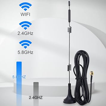 Dual Band WiFi Antenna 2.4GHz 5GHz 5.8GHz 9dBi Magnetic Base MIMO RP-SMA Male Antenna for WiFi Router Wireless Router Gateway Network Card USB Adapter Security IP Camera Pack of 2