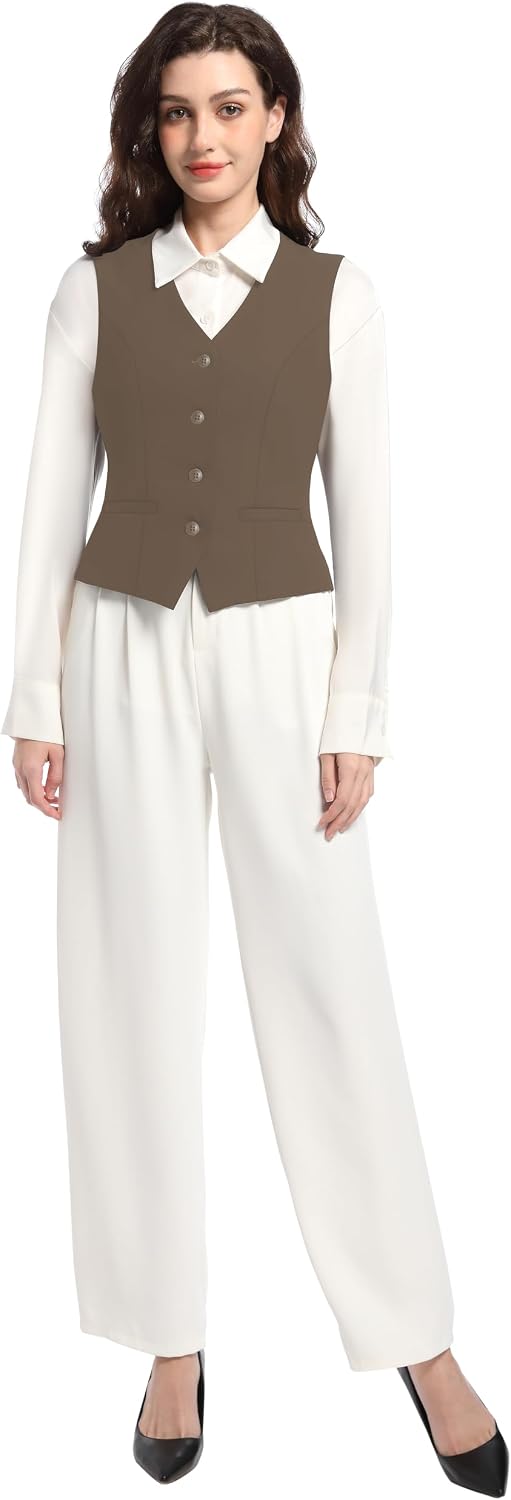 Suit Vest for Women V Neck Button Down Sleeveless Business Casual Vest Tops Waistcoat Blazer Dressy Vests