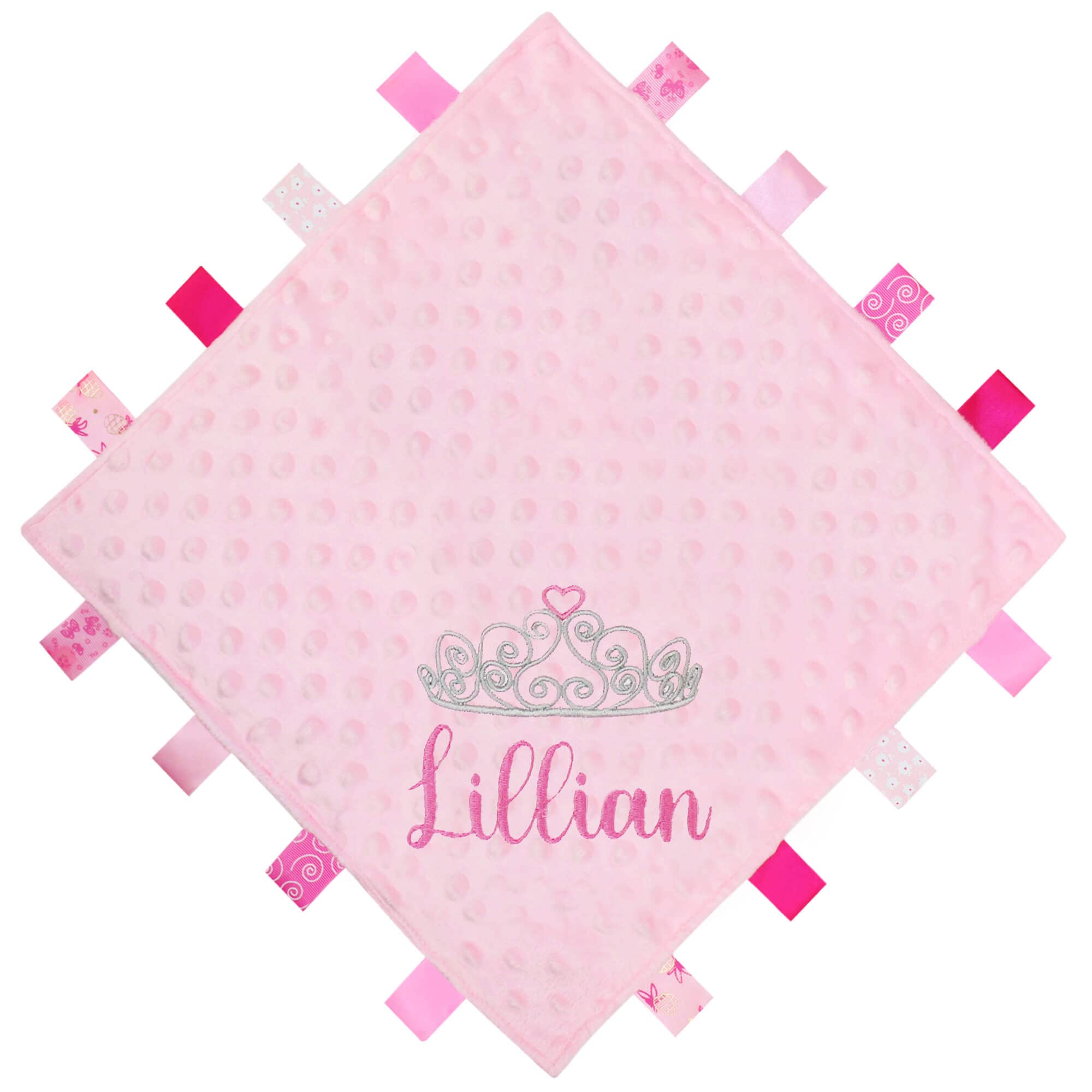 Teddyt's Pink Personalised Princess Crown Baby Taggy Blanket Comforter