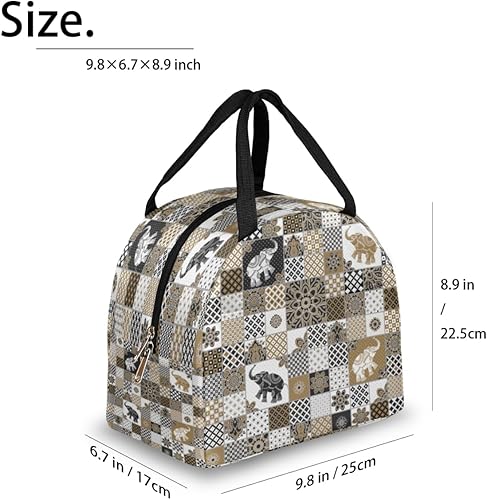 Miniatura 2 de Bolsa de almuerzo bohemia con retazos para mujeres, adultos, hombres, vintage, aislada, pequeña, a prueba de fugas, linda, bolsa enfriadora, bolsa