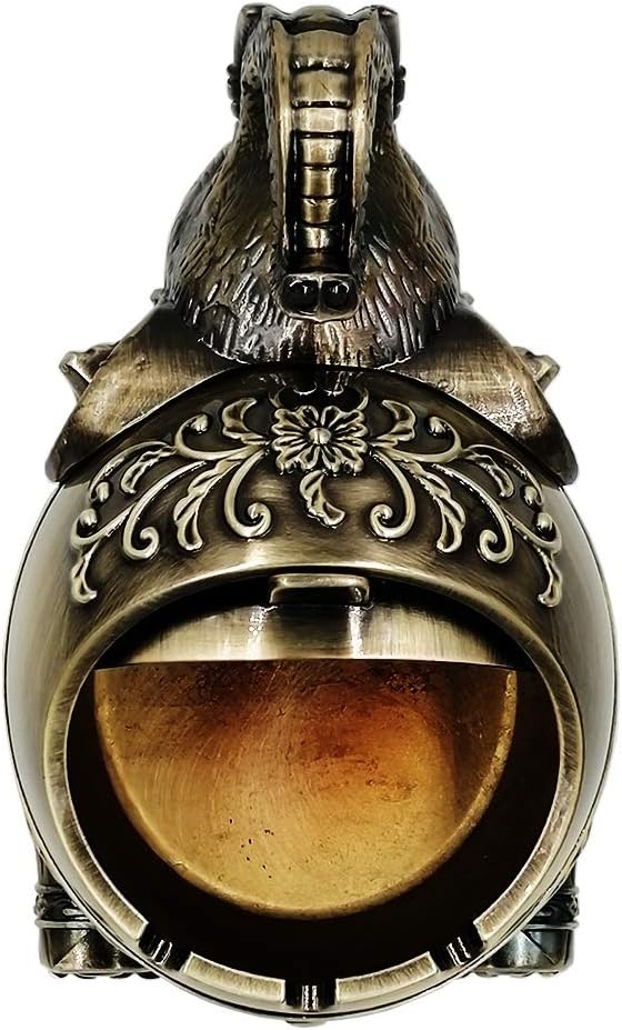 Super Brands Honoro Vintage Windproof Ashtray with Lid,Unique Metal Elephant Ashtray for Cigarettes,Decorative Ashtray for Home Office Decor,Bronze