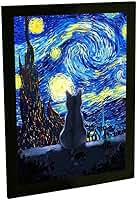 Quadro Decorativo Gato Noite Estrelada Van Gogh Arte