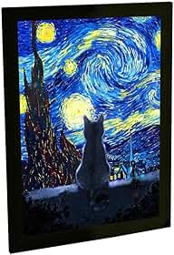 Quadro Decorativo Gato Noite Estrelada Van Gogh Arte