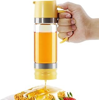 Aelga Glass Honey Dispenser Pot, No Drip 12 OZ Honey Jar with Handle, Syrup Dispenser for Coffee or Tea, Yellow