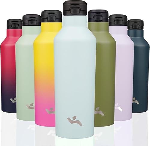 Miniatura 11 de Botella de agua aislada con popote, termo de agua de acero inoxidable de doble pared de 17 onzas con 2 tapas, azul lago Azul lago,Negro,Azul