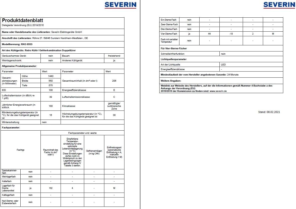 Severin RKG 8933 frigorifero con congelatore Libera installazione Crema 208 L A++