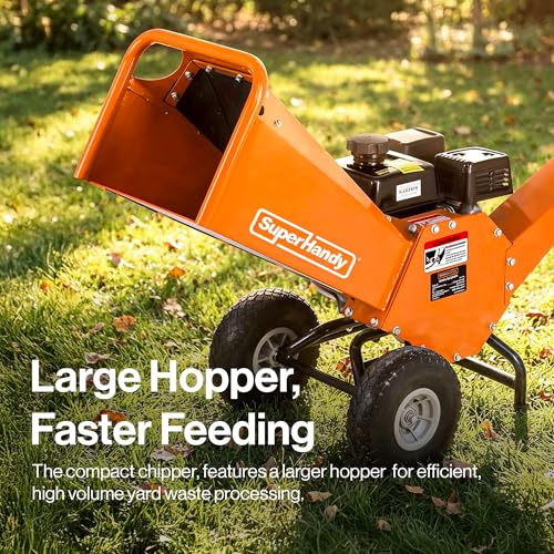 Image of SuperHandy Wood Chipper Shredder Mulcher 7HP Engine Heavy Duty Compact Rotor Assembly Design 3 inch Inch Max Capacity Aids in Fire Prevention and Building Firebreaks